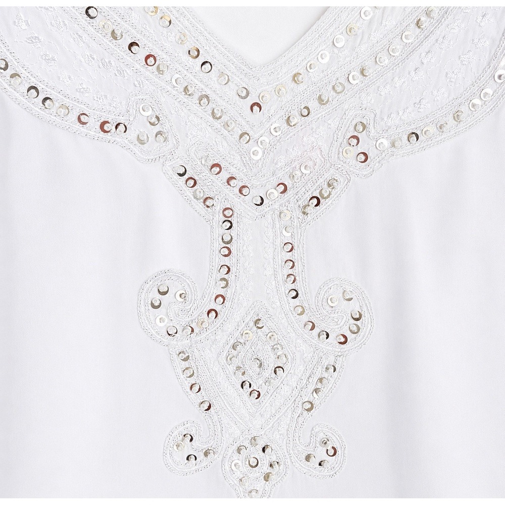 Chicos Tunic Top XL White Embroidered Sequined Beach Summer Coastal Resort - Picture 7 of 7